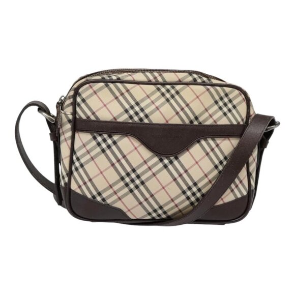 BURBERRY Nova Check Shoulder Bag Canvas Leather Beige Brown Auth 91275 - Picture 1 of 15